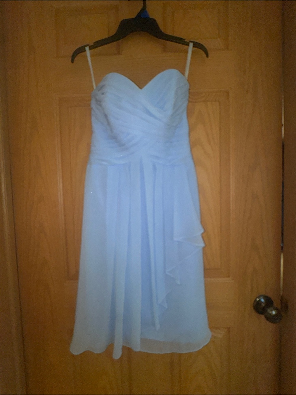David's Bridal Strapless Sweetheart Light Blue Chiffon Cocktail Dress